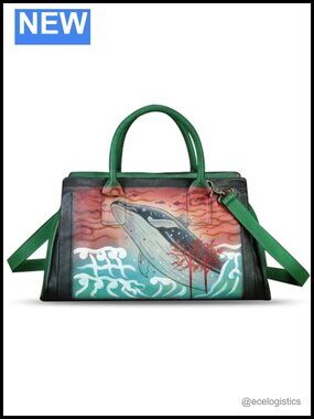 Genuine Leather Hand Painted Satchel Handbag Top Handle Crossbody Purse Tote